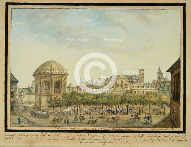 The little court in Mainz with the Sebastian chapel and the ruin of the Jesuit Church, 1824.