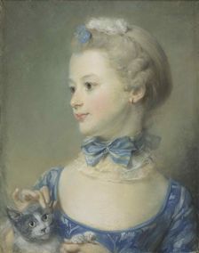 The little girl with the cat (Marie-Anne Huquier), 1747. Creator: Perronneau, Jean-Baptiste (1715-1783)