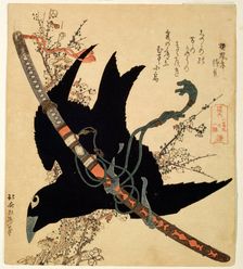 The little raven. Minamoto clan sword c1823. Artist: Hokusai