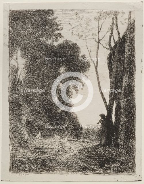 The Little Shepherd, original impression 1855, printed in 1921. Creator: Jean Baptiste Camille Corot (French, 1796-1875).