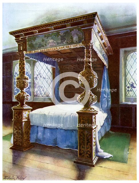 The Littlecote bedstead, 1910.Artist: Edwin Foley