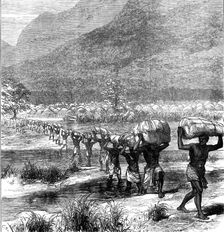 The Livingstone Aid Expedition: crossing a river in East Africa, 1873. Creator: Unknown