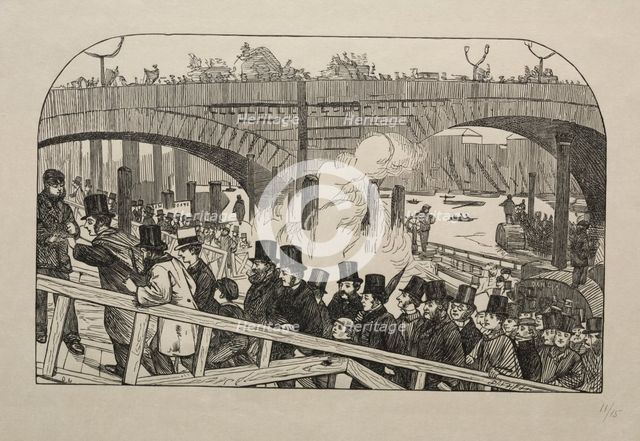 The Living Stream at London Bridge - Under the Bridge, 1863. Creator: George Louis Palmella Busson Du Maurier (British, 1834-1896).