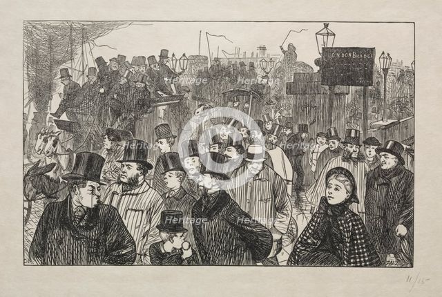 The Living Stream at London Bridge - On the Bridge, 1863. Creator: George Louis Palmella Busson Du Maurier (British, 1834-1896).