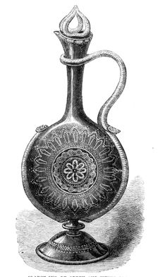 The Loan Collection, South Kensington Museum: claret-jug..., ornamented with gold, 1868. Creator: Unknown