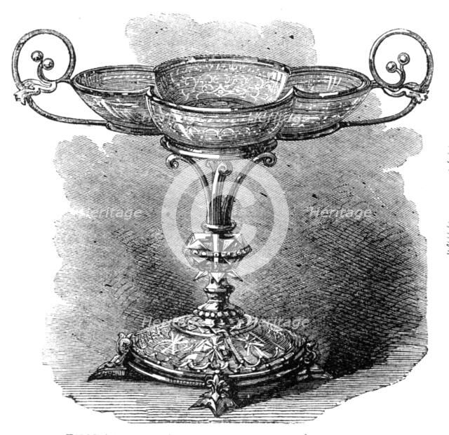 The Loan Collection, South Kensington Museum: engraved glass dessert-dish (Austrian), 1868. Creator: Unknown.