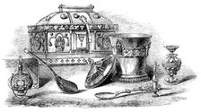 The Loan Collection, South-Kensington: Flask, spoon, coffret, reliquary..., 1862. Creator: Unknown