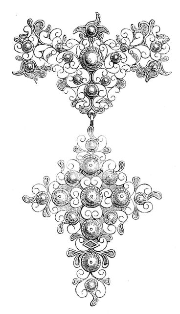 The Loan Collection, South-Kensington: Sevigné-gold open filigree-work set with pearls, 1862. Creator: Unknown.