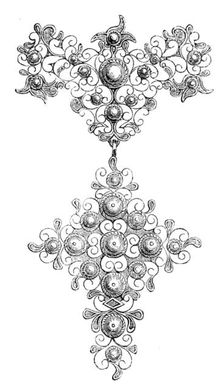 The Loan Collection, South-Kensington: Sevigné-gold open filigree-work set with pearls, 1862. Creator: Unknown