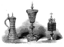 The Loan Collection, South-Kensington: Silver-gilt tankard; the Lynn Cup; chrismatory, 1862. Creator: Unknown