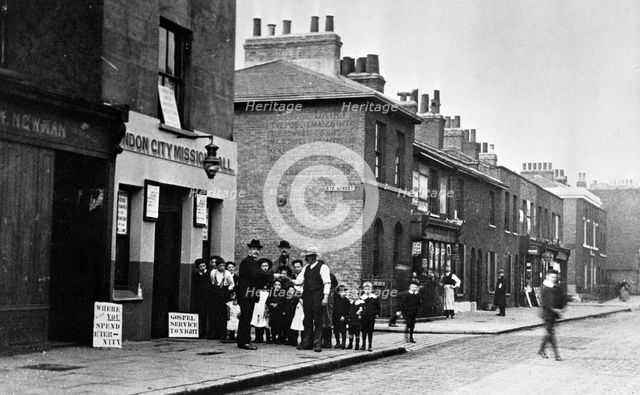 The London City Mission Hall in Grundy Street, near East India Dock, London, 1900s. Creator: John Galt.