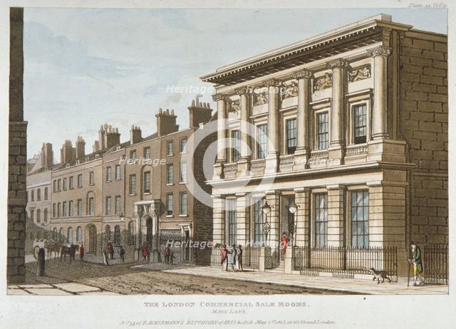 The London Commercial Sale Rooms and Mincing Lane, City of London, 1813. Artist: Anon