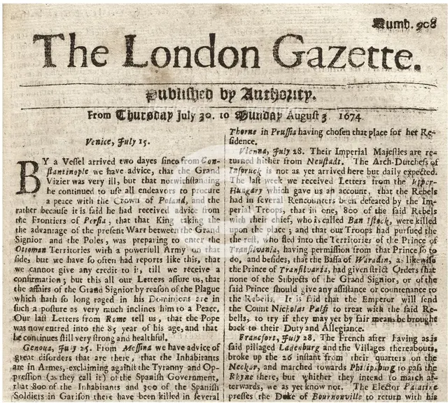 The London Gazette, 1674.