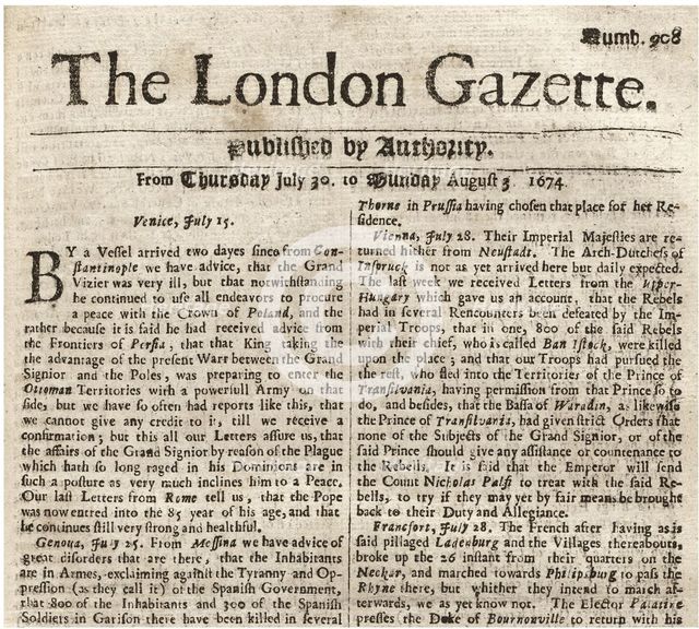 The London Gazette, 1674.
