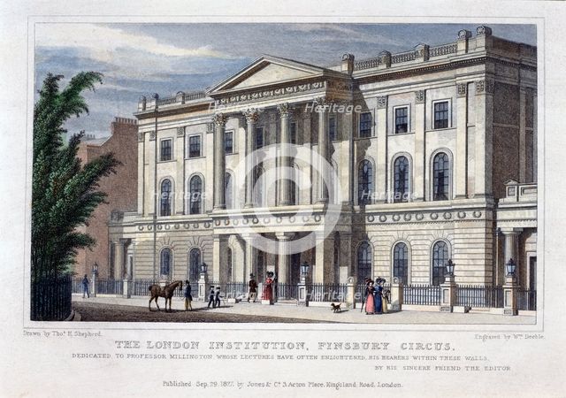 'The London Institution, Finsbury Circus', London, 1827. Creator: William Deeble.