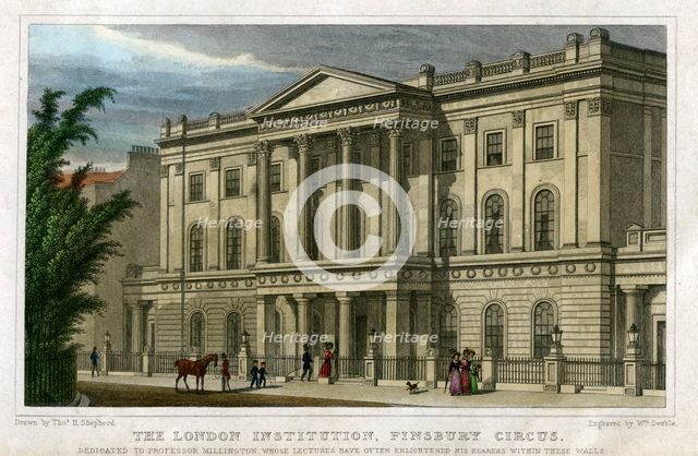 The London Institution, Finsbury Circus, London, c1827.Artist: William Deeble
