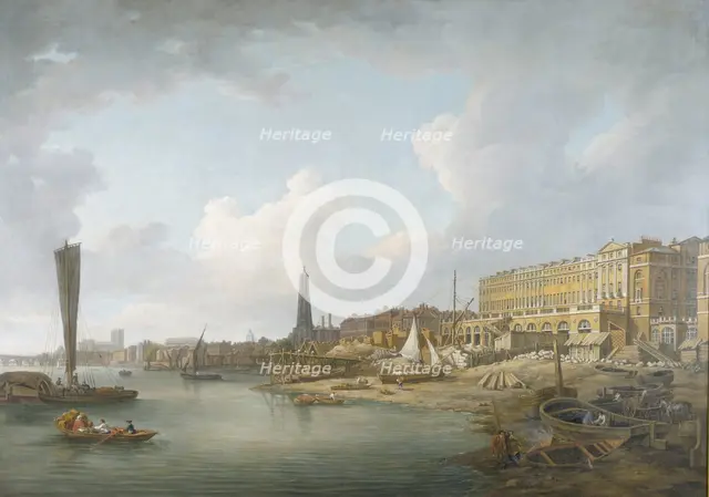 'The London Riverfront between Westminster and the Adelphi', c1771. Creator: William Marlow.