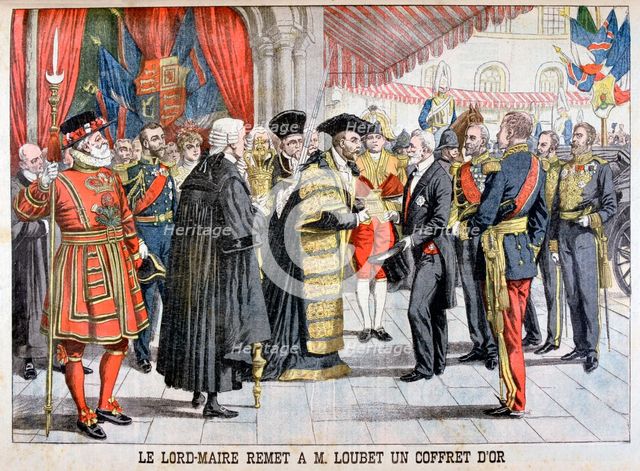 The London's Lord mayor gives has Mr Loubet a gold box, 1903. Artist: Unknown