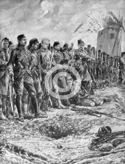 'The London Scottish territorial regiment reforming their line under fire', 31 October 1914, (1926). Artist: Unknown
