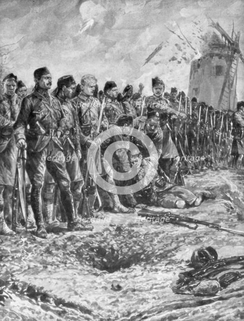 'The London Scottish territorial regiment reforming their line under fire', 31 October 1914, (1926). Artist: Unknown