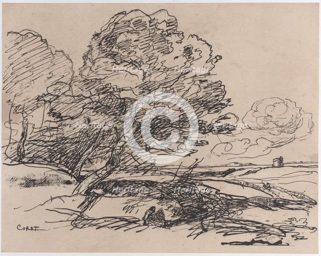 The Lonely Tower (La Tour isolée), 1871. Creator: Jean-Baptiste-Camille Corot.