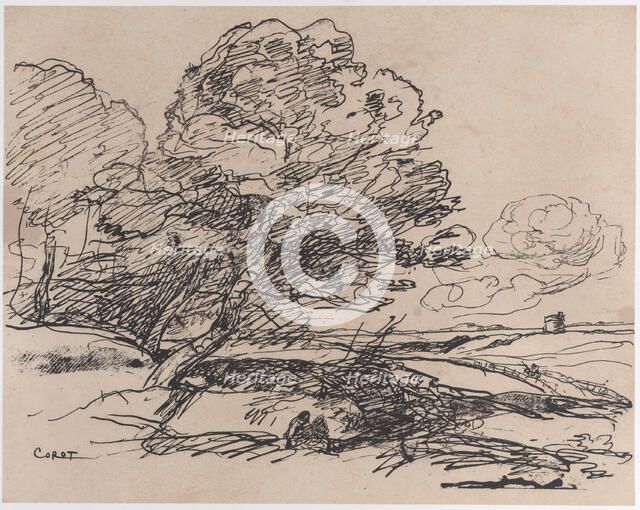 The Lonely Tower (La Tour isolée), 1871. Creator: Jean-Baptiste-Camille Corot.