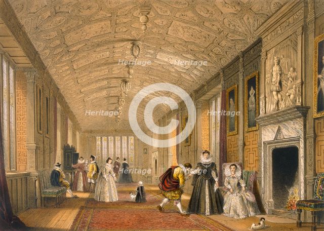 The Long Gallery at Lanhydrock, Cornwall, 1600. Creator: Joseph Nash (1809-78).