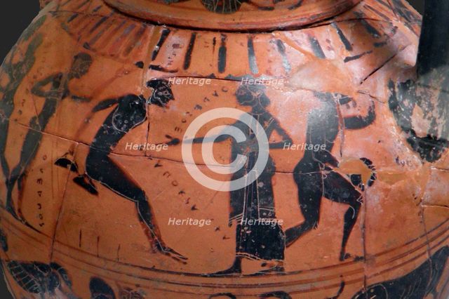 The long jump event at the ancient Olympic Games, Attic black-figured cup, 540 BC.
