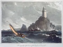 The Longships Lighthouse off the Lands End, Cornwall 1814. Creator: William Daniell