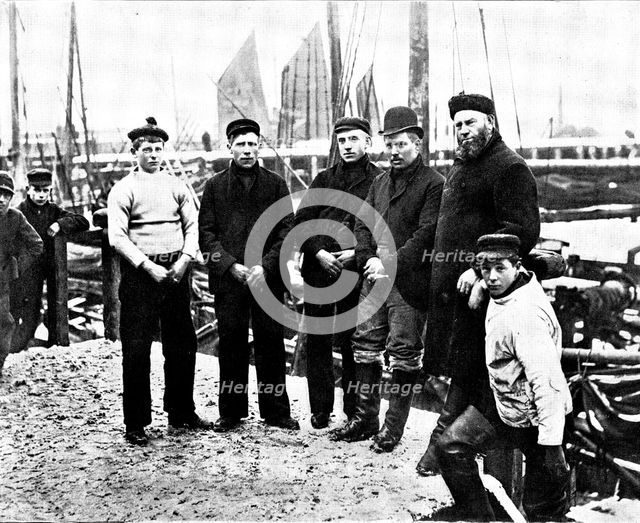The Loss of the North German Lloyd steam-ship "Elbe": the skipper and crew of the "Wildflower", 1895 Creator: Walter Boughton.