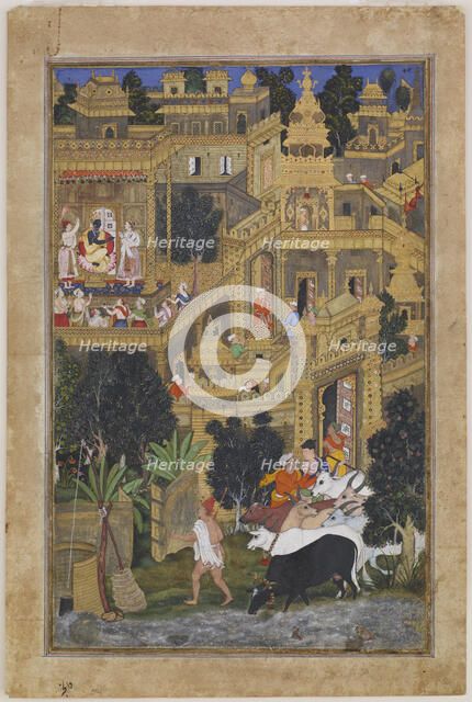 The Lord Krishna in the Golden City, ca 1586. Artist: Kalan, Kesav (active End of 16th cen.)