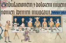 The Lord of the Manor dining with his family, c1300-c1340. Creator: Unknown