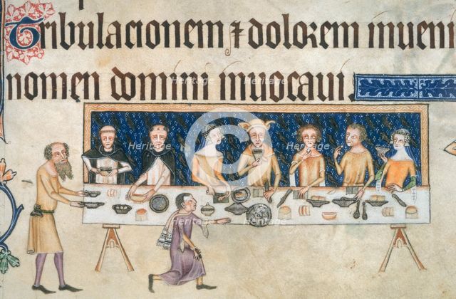 The Lord of the Manor dining with his family, c1300-c1340. Creator: Unknown.