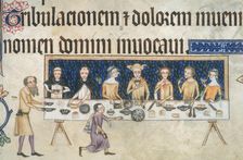 The Lord of the Manor dining with his family, c1300-c1340. Creator: Unknown