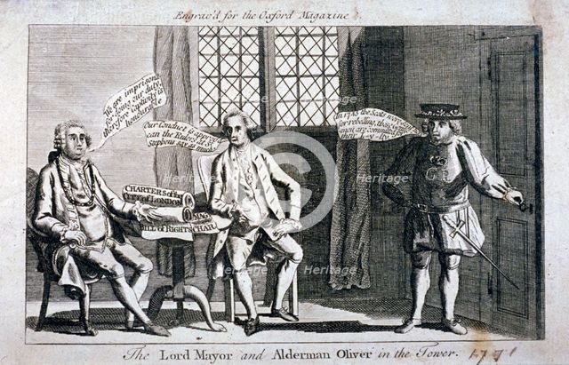 The Lord Mayor [Brass Crosby] and Alderman Oliver, imprisoned in the Tower of London, 1771. Artist: Anon