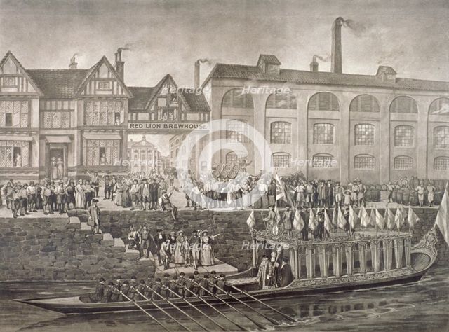 The Lord Mayor departing for Westminster, St Katherine's Way, London, 1703 (c1850(?)). Artist: Anon