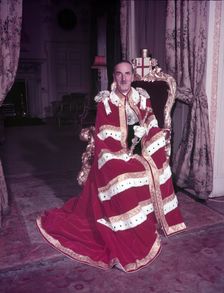 The Lord Mayor of London in his Earl's robes and holding the Crystal Sceptre, c1953. Creator: Arthur Charles Kirby Ware