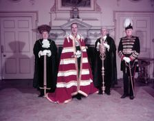 The Lord Mayor of London with Swordbearer, Macebearer and City Marshal, c1953. Creator: Arthur Charles Kirby Ware