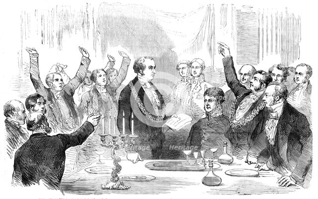The Lord Mayor reading the News of the Victory on the Alma at the Sheriff's Inauguration..., 1854. Creator: Unknown.
