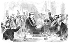 The Lord Mayor reading the News of the Victory on the Alma at the Sheriff's Inauguration..., 1854. Creator: Unknown