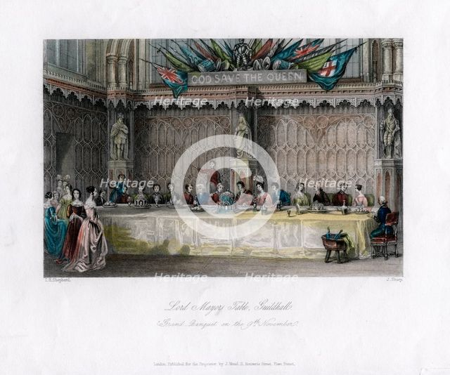 The Lord Mayor's table, grand banquet, Guildhall, City of London, 19th century.. Artist: J Shury