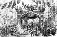 The Lord Mayor's Procession: Arch in Broad-Street - the American flag, 1881. Creator: Unknown