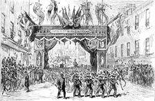 The Lord Mayor's Procession: Arch in London Wall - boys of the Warspite training-ship, 1881. Creator: Unknown
