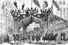 The Lord Mayor's Procession: presenting an address to the Lord Mayor at the Arch..., 1881. Creator: Unknown