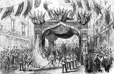 The Lord Mayor's Procession: Arch in Broad-Street - the American flag, 1881. Creator: Unknown