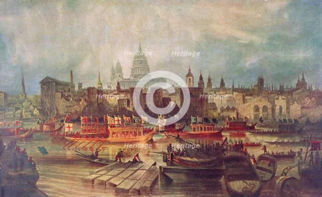 The Lord Mayor's procession by water to Westminster, London, c1820. Artist: Anon