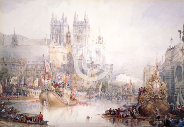 'The Lord Mayor's Show at Westminster', 1830. Artist: David Roberts