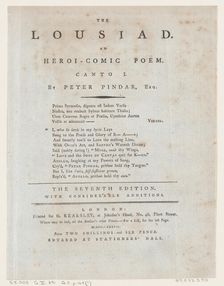 The Lousiad, Title Page, 1787., 1787. Creator: Thomas Rowlandson