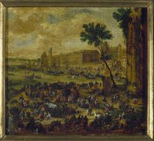 The Louvre and Waterfront Gallery, seen from the Pont-Neuf, around 1650. Creator: Pieter Casteels