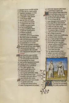 The Lover and the Personification of Friendship in Conversation; Roman de la Rose, about 1405. Creator: Unknown